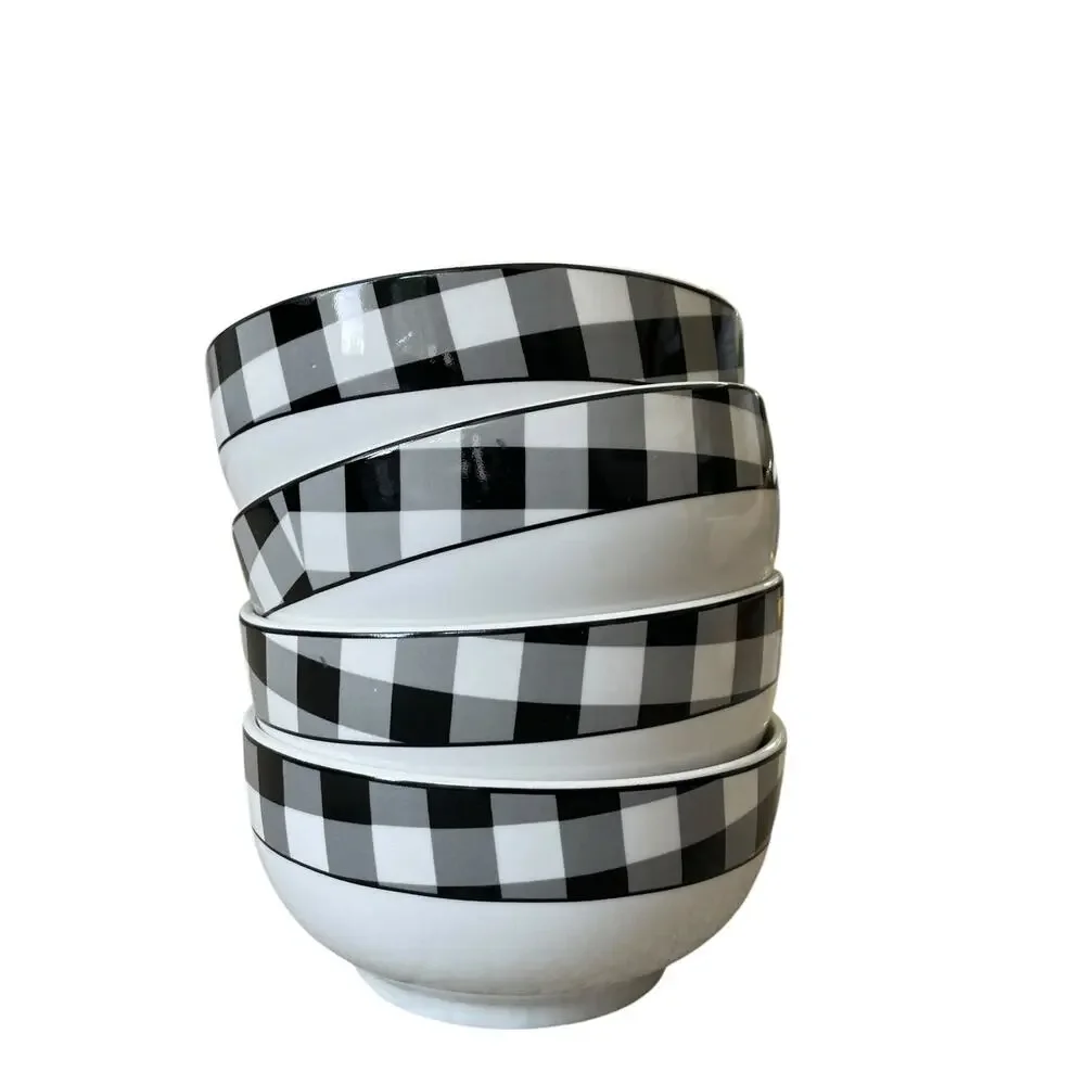 Godinger Black White Checkered Gingham Soup Cereal Bowl 5.5
